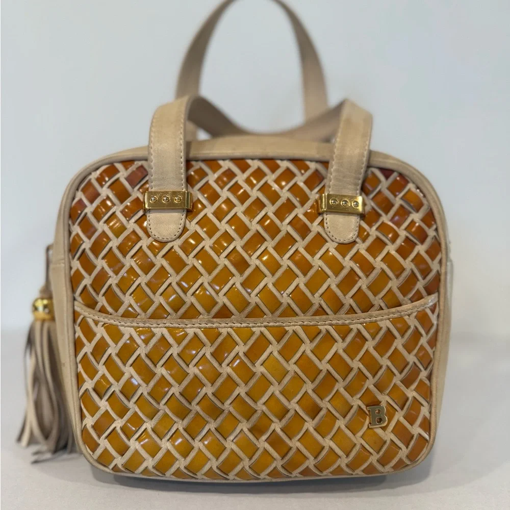 Bally Vintage Tan and Cream Woven Leather Bag - Picture 12 of 14